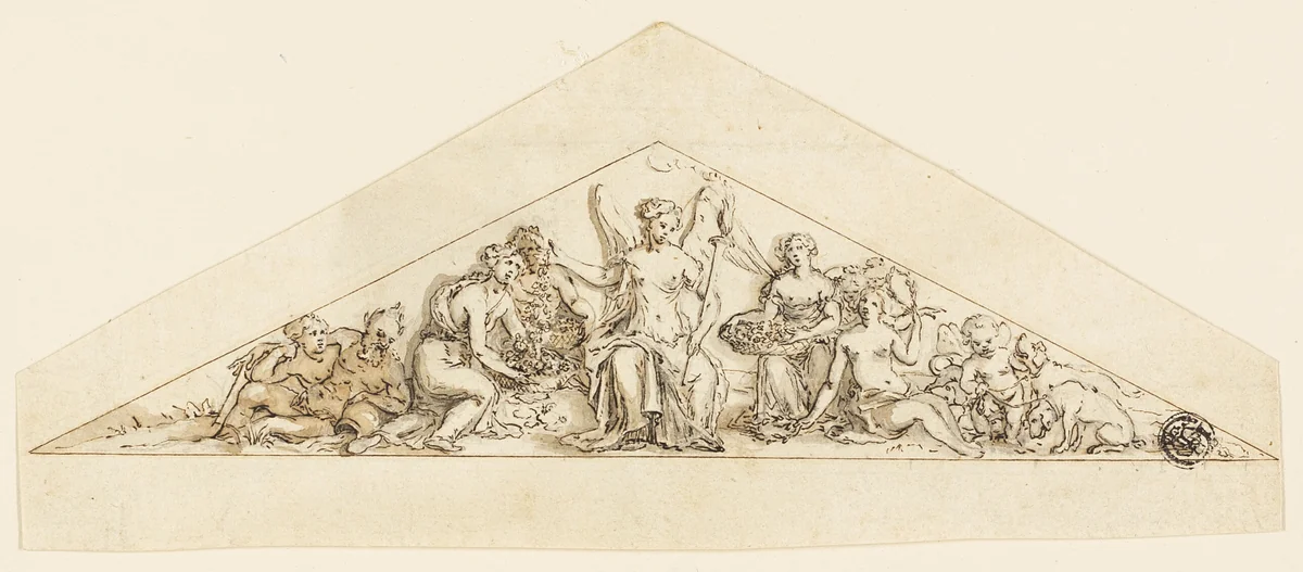 Pedimental Design for a Wren Building by Grinling Gibbons, drawing, 1741-1786