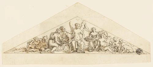 Pedimental Design for a Wren Building by Grinling Gibbons, drawing, 1741-1786