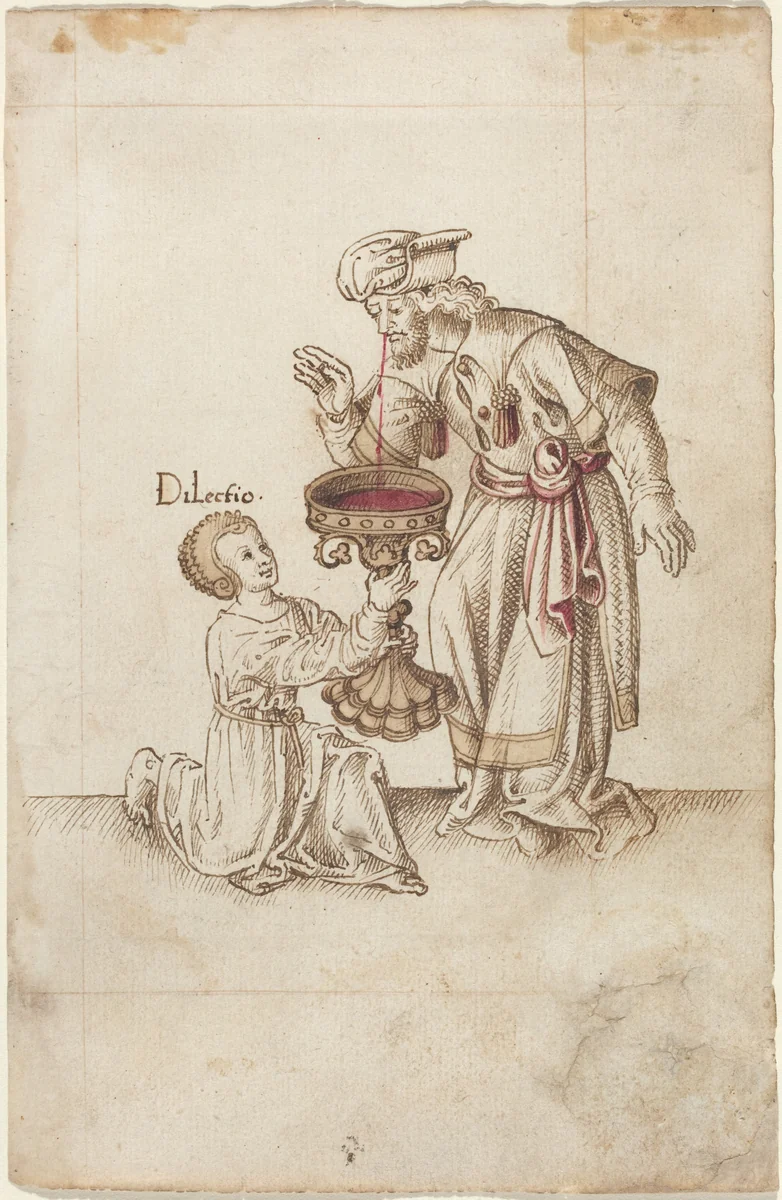 "Do Not Make Water on Clippings from Nails or Hair" [fol. 30 recto] by French early 16th Century, drawing, 1512-1515