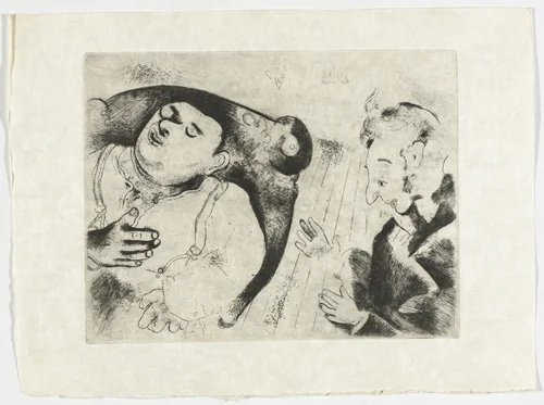 Tchitchikov and Sobakévitch Discuss Business (Tchitchikov et Sobakévitch discutent affaires), plate XXXVII (supplementary suite) from Les Âmes mortes by Marc Chagall, illustrated book, 1923