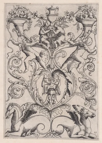 Ornamental Panel by Agostino Veneziano, print, 1514-1536