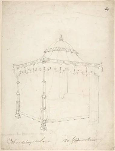 Design for Bed and Canopy by Charles Hindley and Sons, drawing, 1841-1884