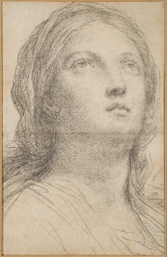 A pious woman, in bust-length, three-quarter view, with head raised to the upper right by anonymous, drawing, 1675-1725