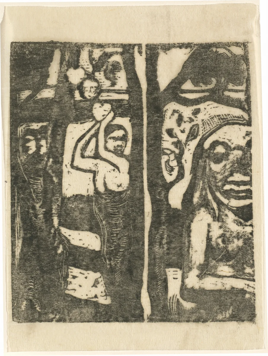 Woman Picking Fruit and the Savage (Femme cueillant des fruits et oviri) by Paul Gauguin, print, 1894-1895