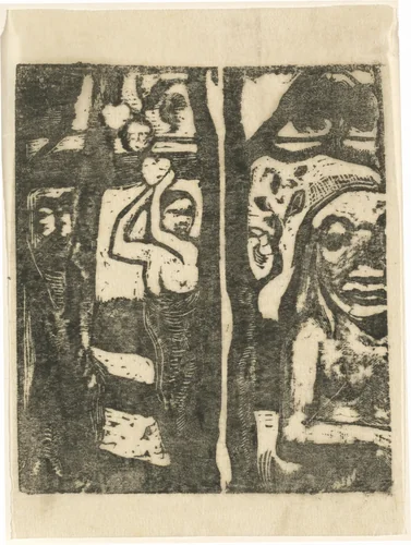 Woman Picking Fruit and the Savage (Femme cueillant des fruits et oviri) by Paul Gauguin, print, 1894-1895