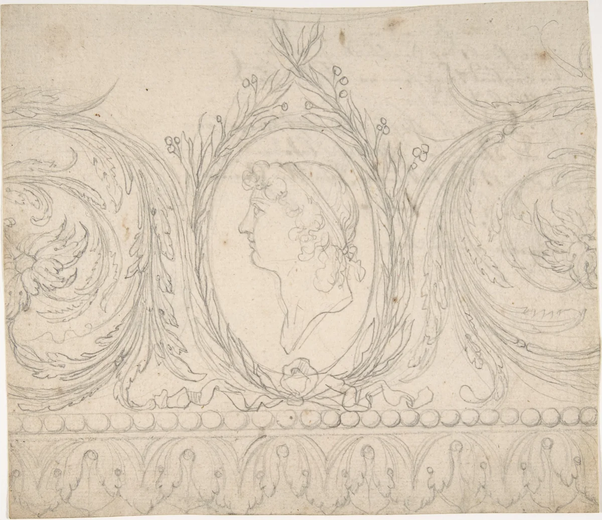 Ornament with Profile Portrait by anonymous, drawing, 1775-1825