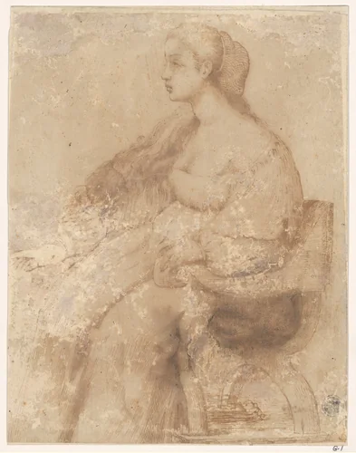 A Young Woman Seated in a Chair by Central Italy, drawing, 1600-1699