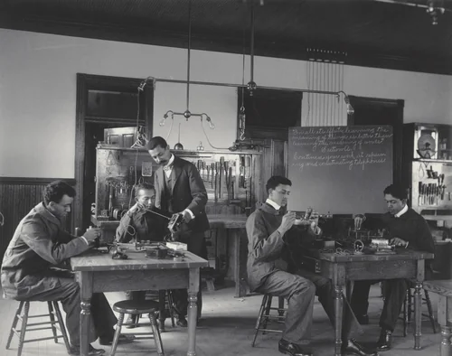 Post-graduates in telephone construction by Frances Benjamin Johnston, photograph, 1899