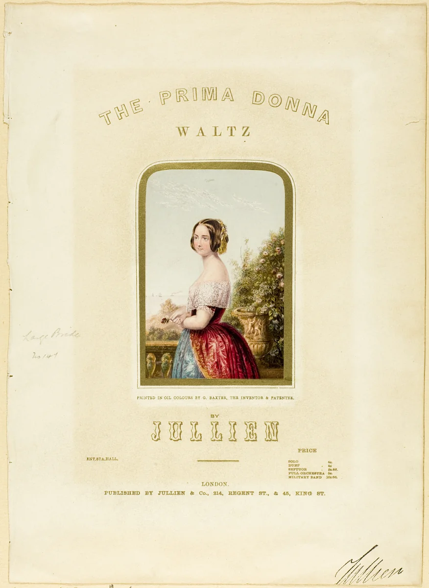 The Bride, cover for The Prima Donna Waltz sheet music by Louis Jullien, print, 1850