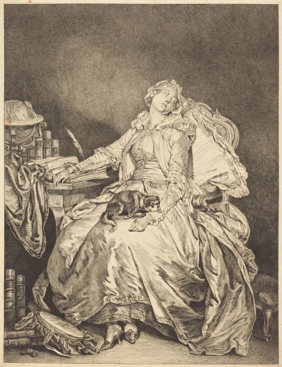 La philosophie endormie by Jean-Michel Moreau the Younger; Jean-Baptiste Greuze, print, 1778