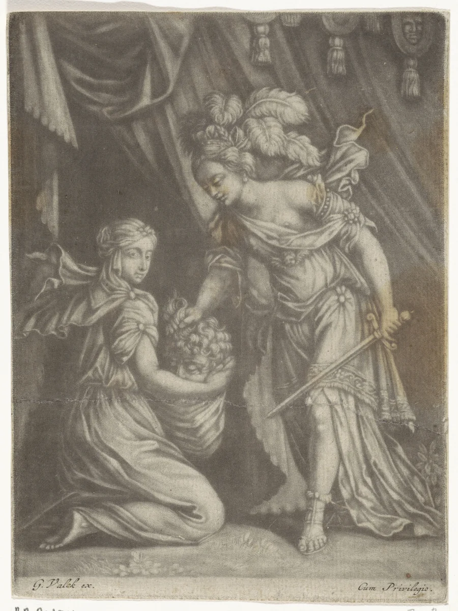 Judit met het hoofd van Holofernes by anonymous, print, 1660-1726