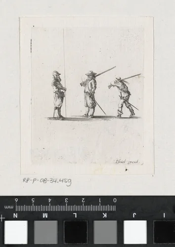 Drie soldaten by Stefano della Bella, print, 1620-1664