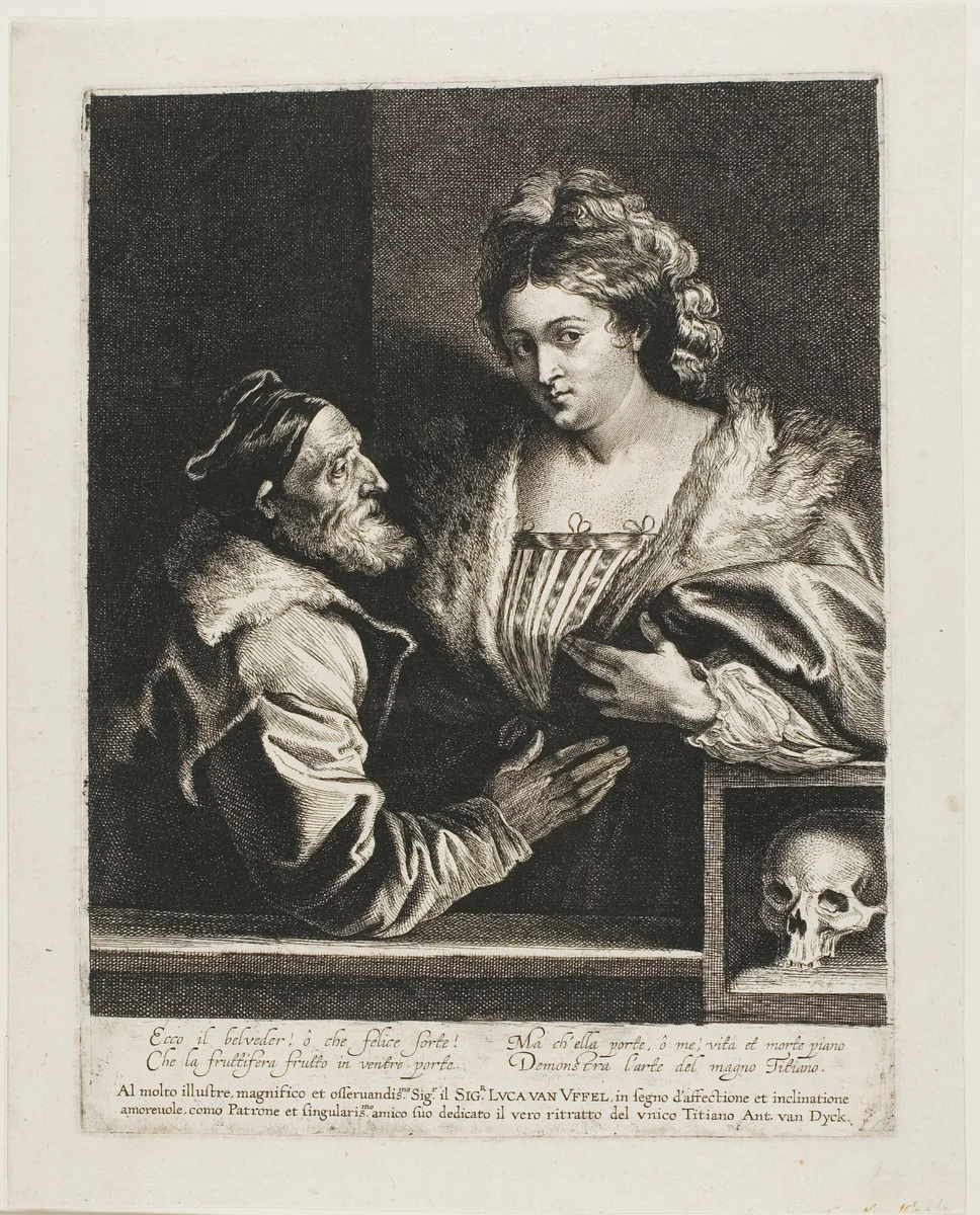 Titian and His Mistress by Lucas Vorsterman, print, 1615-1625