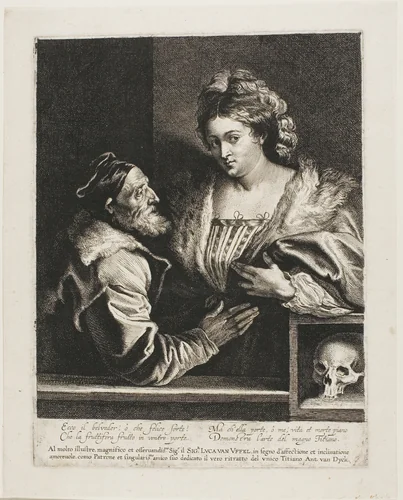 Titian and His Mistress by Lucas Vorsterman, print, 1615-1625