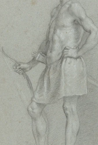 Studie van een naaktmodel als jager by Francesco Curradi, drawing, 1620-1635