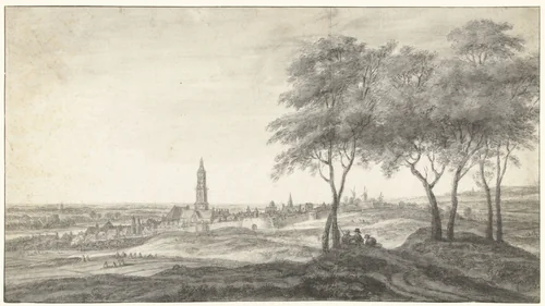 Gezicht op Rhenen by Anthonie Waterloo, drawing, 1619-1690