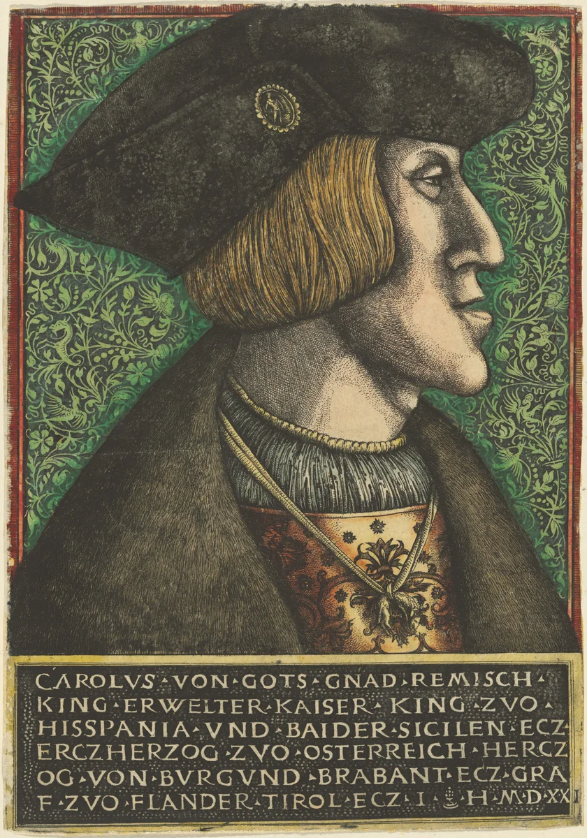 Emperor Charles V by Daniel Hopfer; Hieronymus Hopfer, print, 1520