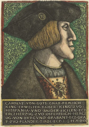 Emperor Charles V by Daniel Hopfer; Hieronymus Hopfer, print, 1520