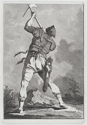 Soldier Wielding a Weapon, Seen from Behind by Matthias Pfenninger, print, 1764