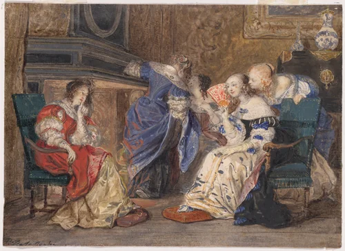 Women in an Interior by Paul Delaroche, drawing, 1820-1840