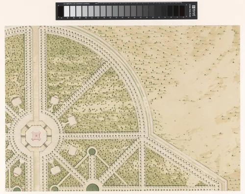 Gedeelte van een plattegrond met tuinaanleg by anonymous, drawing, 1700-1725