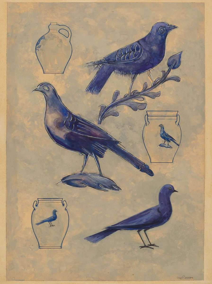 Bird Decorations for Stoneware by Charles Caseau, index of american design, 1935-1942