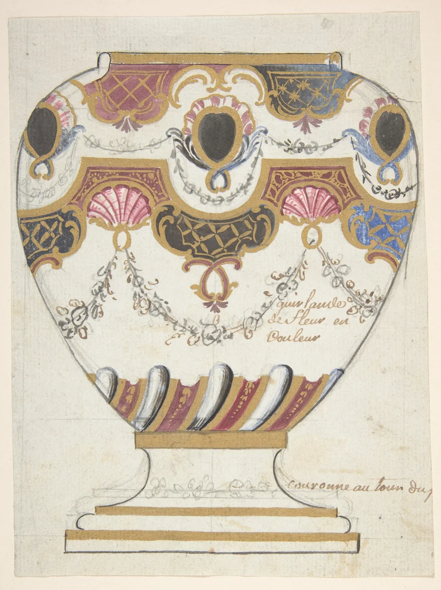 Design for a Porcelain Vase by anonymous, drawing, 1800-1899