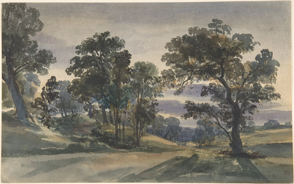 A Parkland View at Dusk by William Leighton Leitch, drawing, 1874-1884