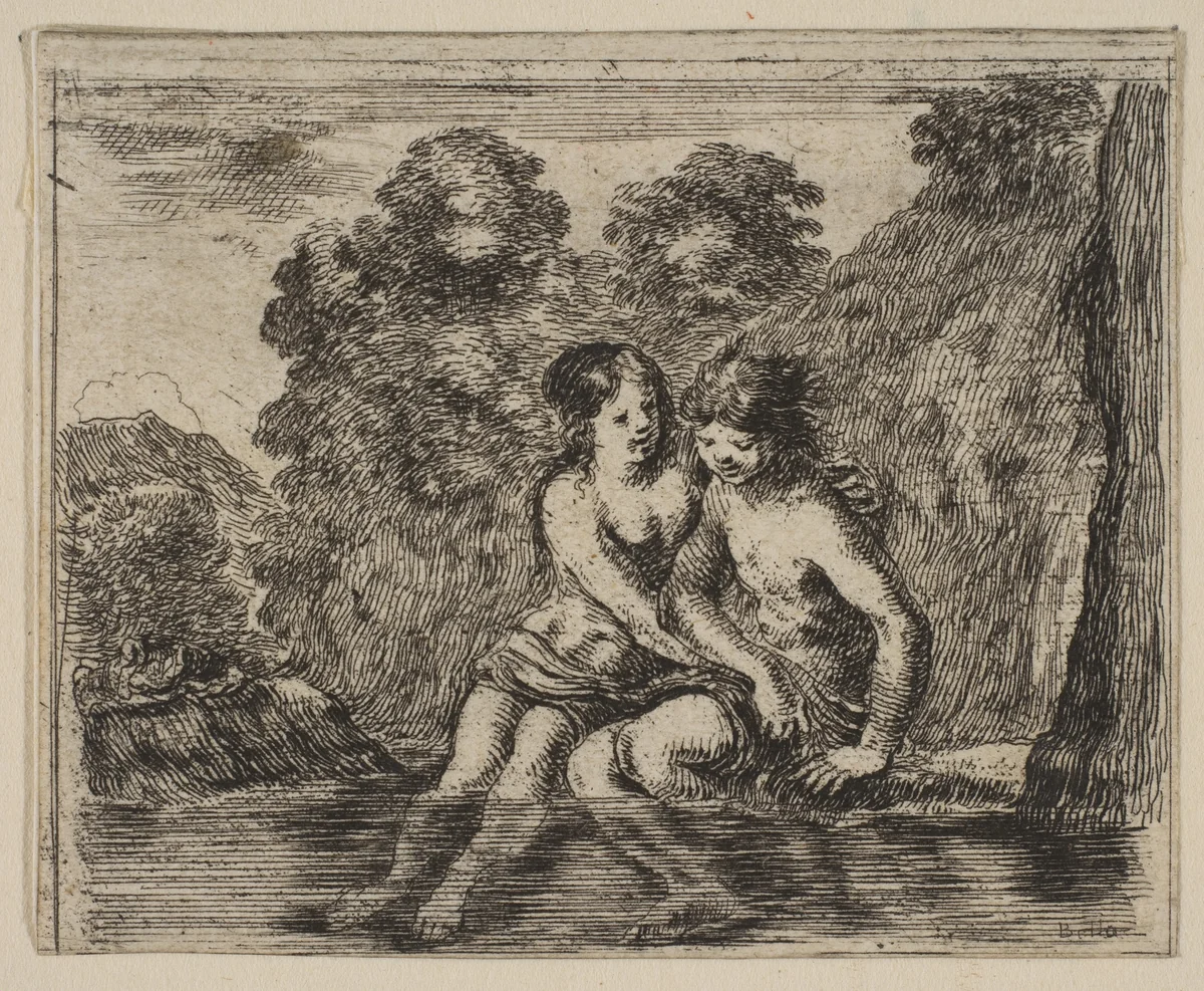 Salmacis and Hermaphrodite, from 'Game of Mythology' (Jeu de la Mythologie) by Stefano della Bella, print, 1644