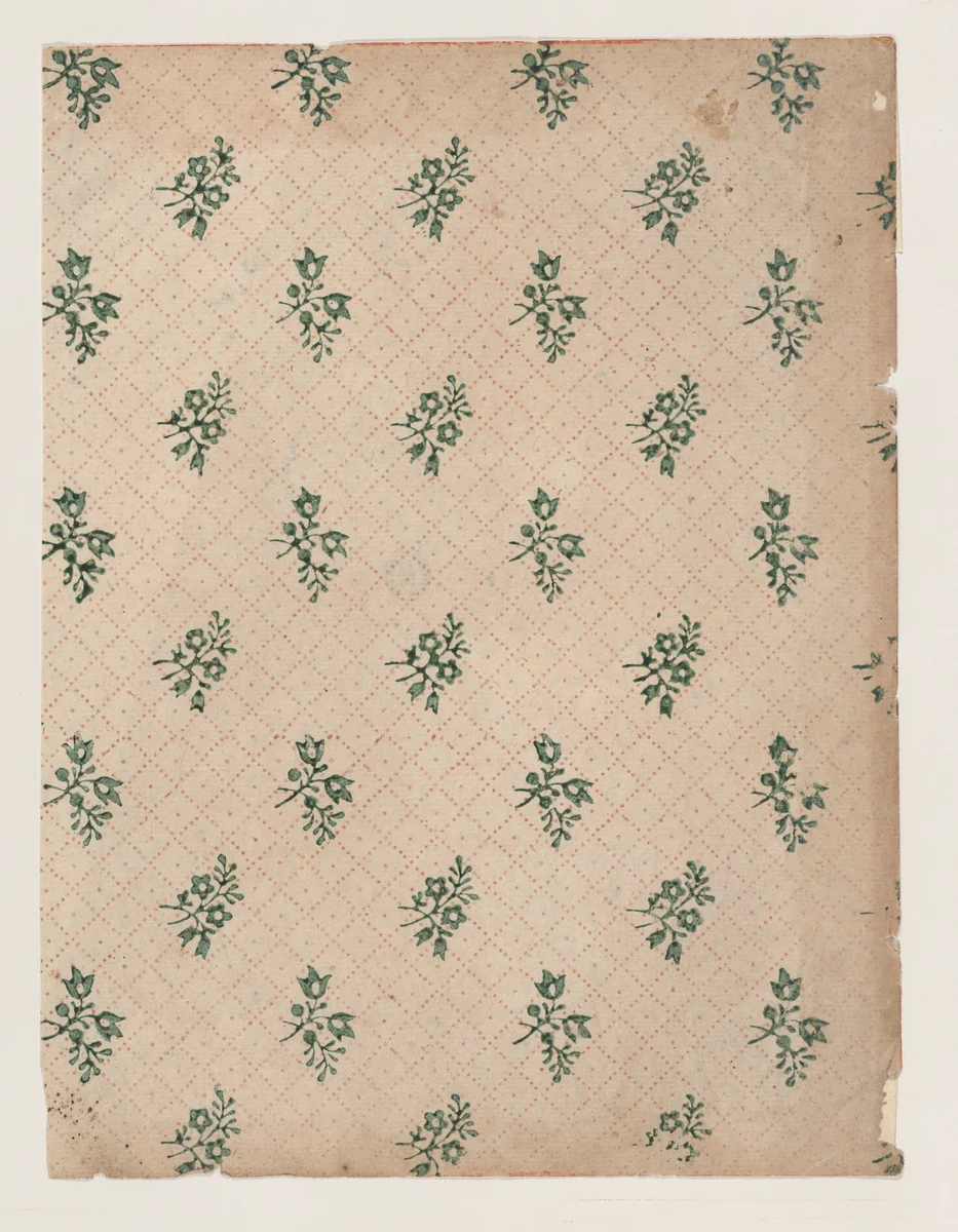 Sheet with dot grid pattern with bouquets by anonymous, print, 1800-1900