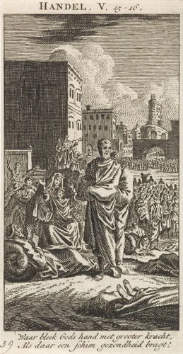 Petrus en Johannes tussen de zieken by anonymous, print, 1712