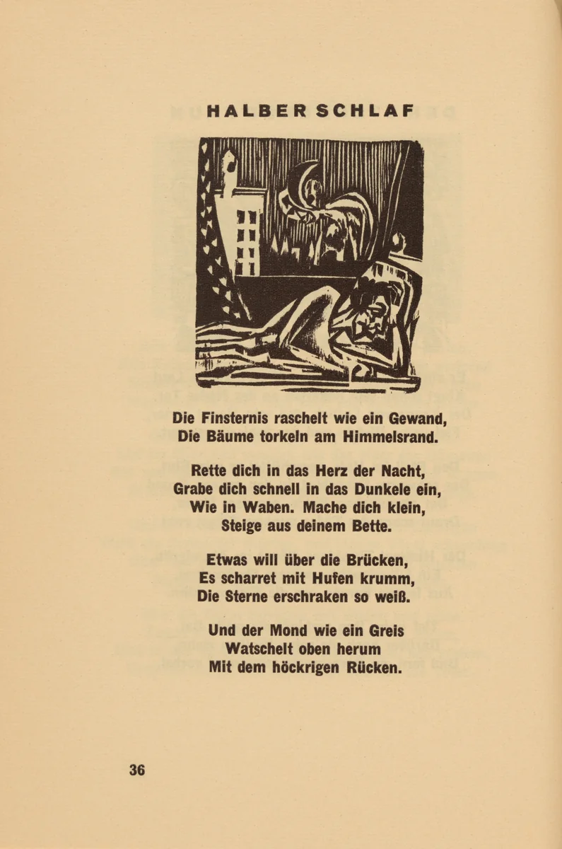 Halber Schlaf (Half Sleep) (headpiece, page 36) from Georg Heym: Umbra Vitae (Georg Heym: The Shadow of Life) by Ernst Ludwig Kirchner, volume, 1924