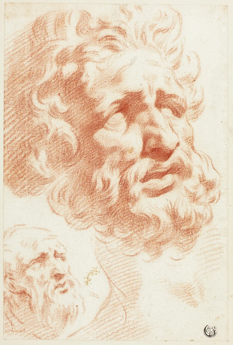 Two Bearded Heads by Pietro Dandini, drawing, 1666-1712