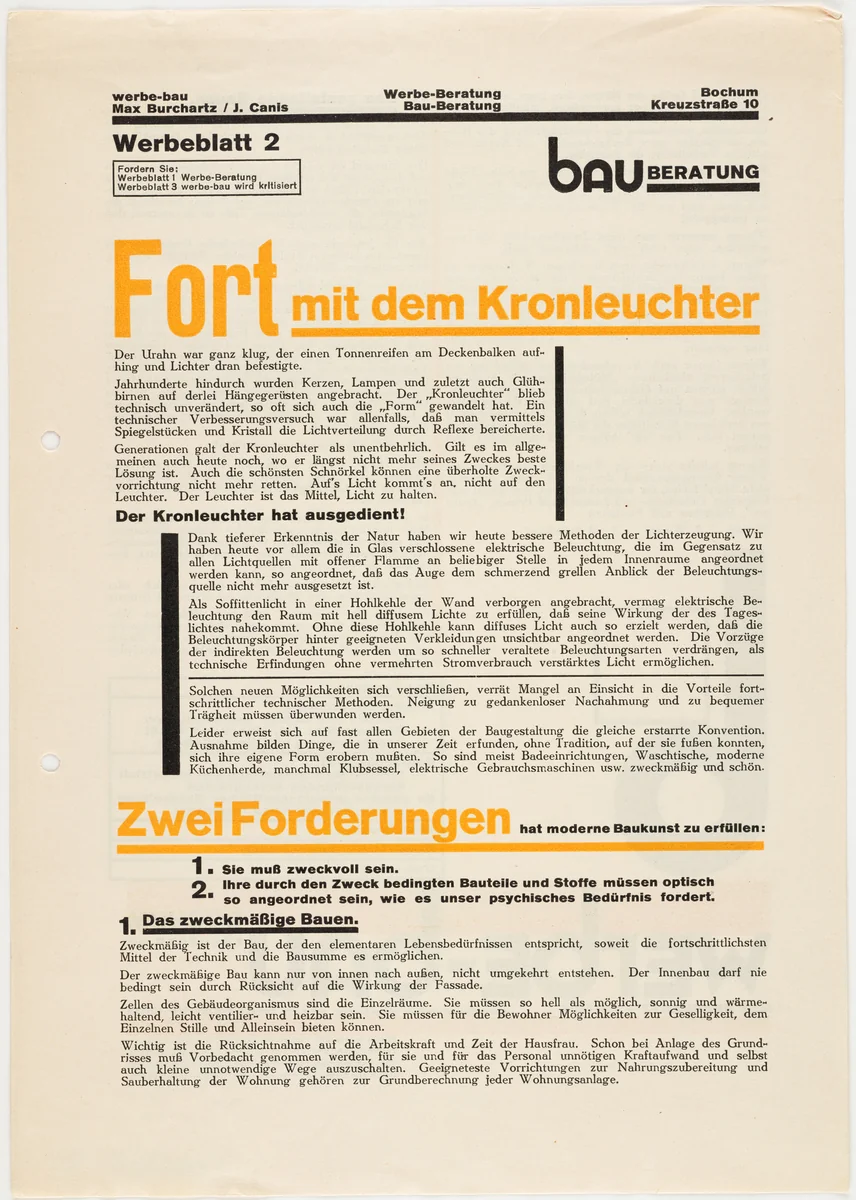 Fort mit dem Kronleuchter, Werbeblatt 2 by Max Burchartz
Johannes Canis, design, 1925