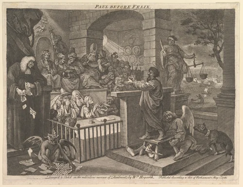 Paul Before Felix Burlesqued by William Hogarth, print, 1751