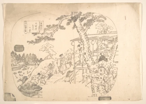 Proof Line-Block Print for Fan by Utagawa Sadahide, print, 1807-1879