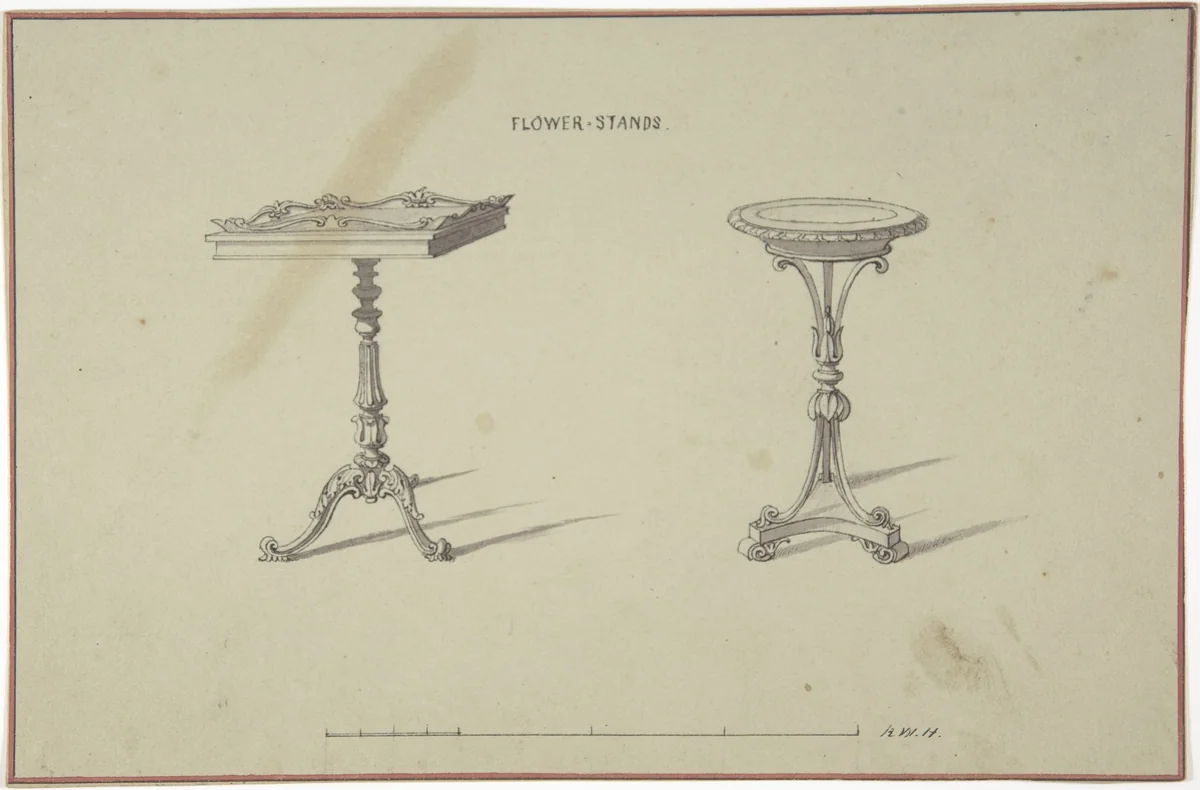 Two Designs for Flower Stands by Robert William Hume, drawing, 1835-1900
