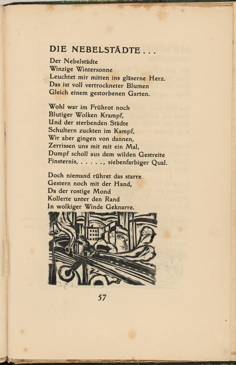 Die Nebelstädte (The Misty Cities) (in-text plate) from mock-up of Georg Heym: Umbra Vitae (Georg Heym: Shadow of Life) by Ernst Ludwig Kirchner, volume, 1912-1922