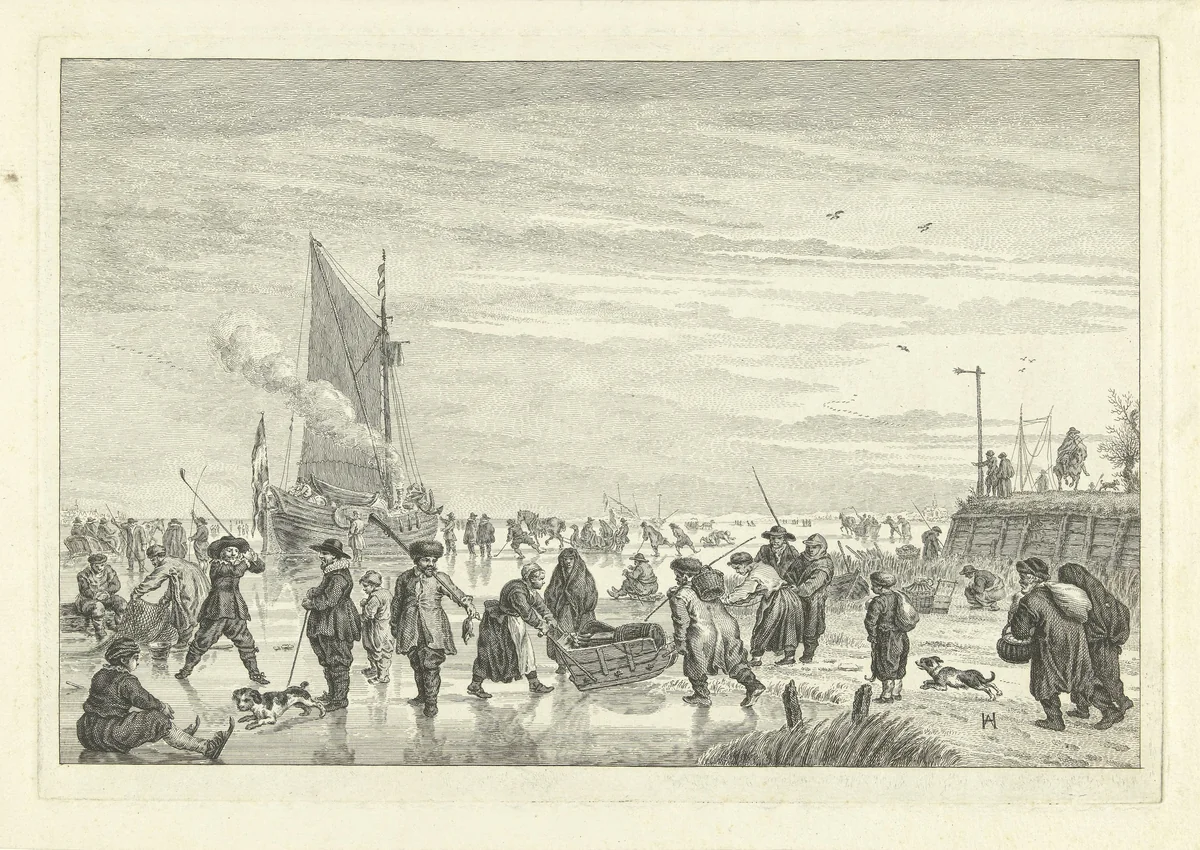 IJsvermaak op de Haarlemmermeer, 1625 by Simon Fokke, print, 1722-1784