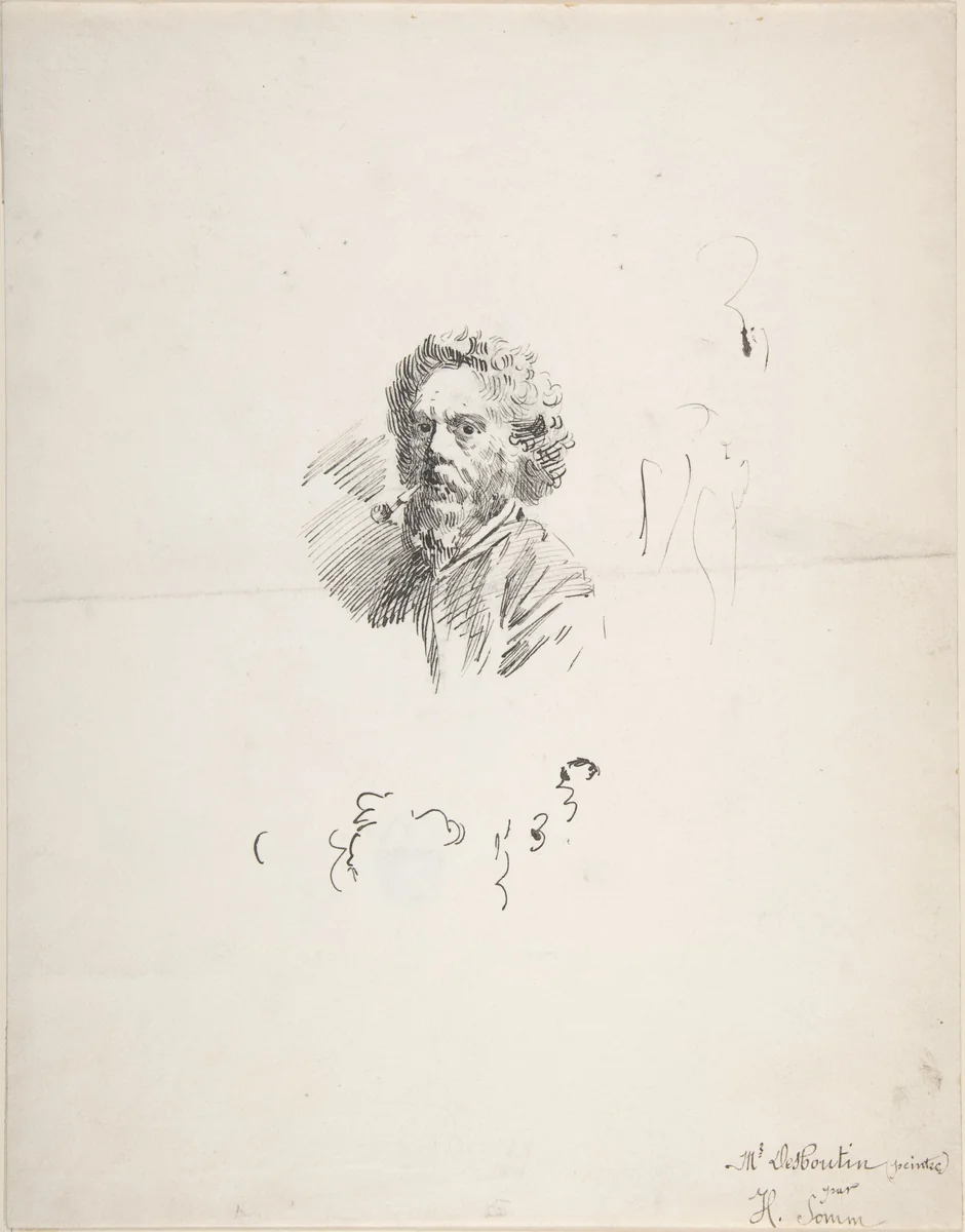 Portrait of Marcellin Desboutin (recto); Sketch of Head (verso) by Henri Somm, drawing, 1860-1907