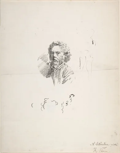 Portrait of Marcellin Desboutin (recto); Sketch of Head (verso) by Henri Somm, drawing, 1860-1907