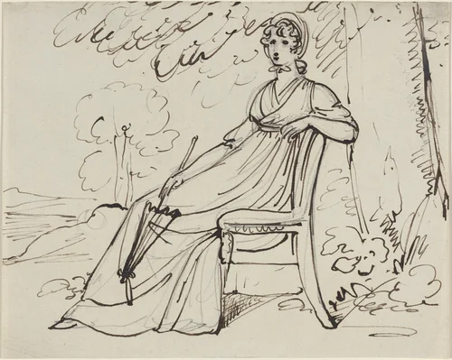 A Lady Seated with a Parasol by Samuel Woodforde, drawing, 1794-1817