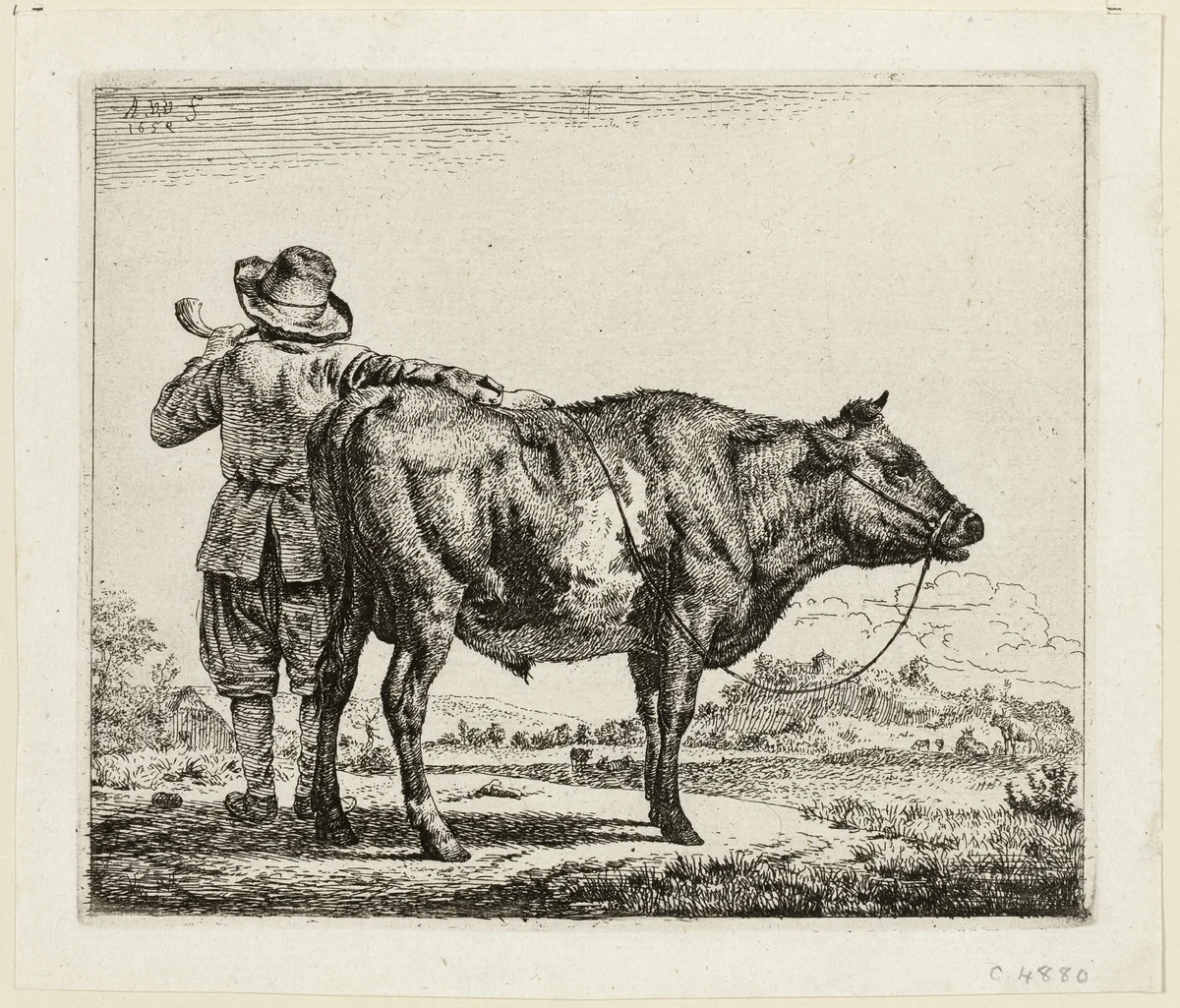 The Cowherd and the Bull by Adriaen van de Velde, print, 1659