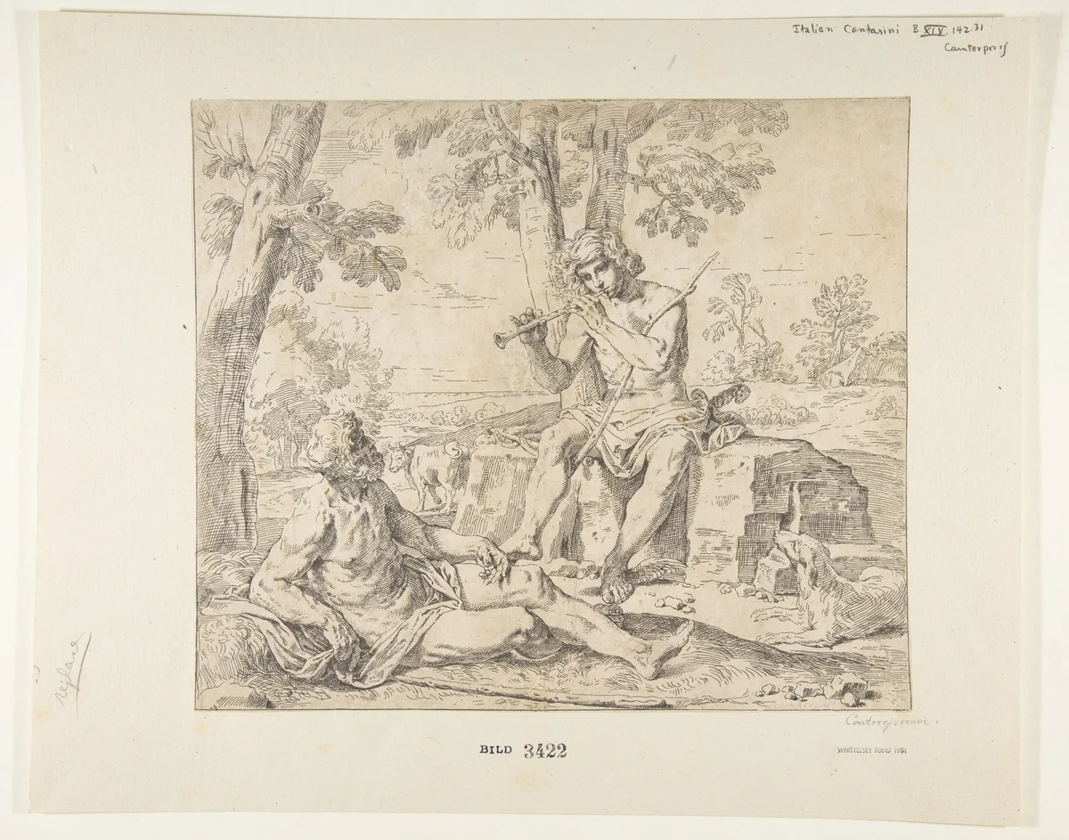 Mercury and Argus by Simone Cantarini, print, 1625-1635
