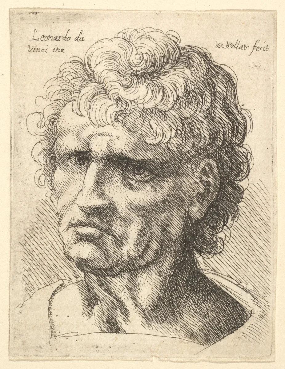 Head of a man with serious expression by Wenceslaus Hollar, print, 1644-1652