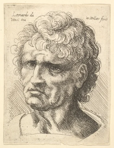 Head of a man with serious expression by Wenceslaus Hollar, print, 1644-1652