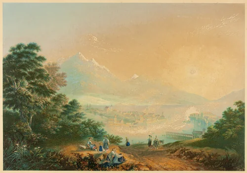 Lake Lucerne, Switzerland by George Baxter, print, 1857