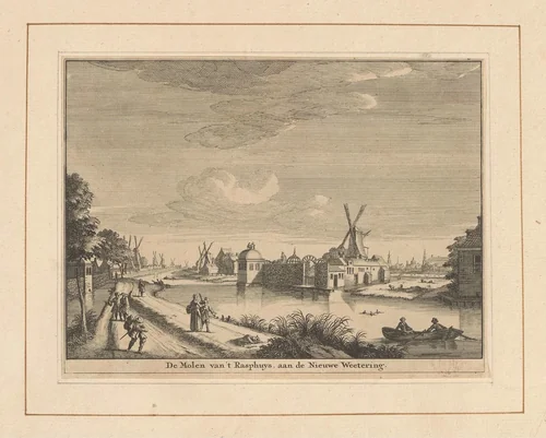 Gezicht op de Rasphuismolen te Amsterdam by Jan Goeree, print, 1723-1738
