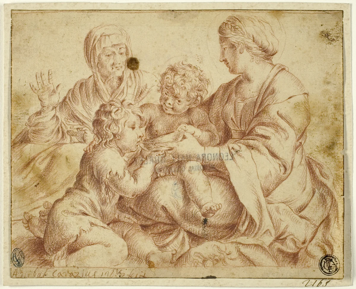 Madonna and Child with Saints Elizabeth and John the Baptist by Annibale Carracci, drawing, 1606-1699