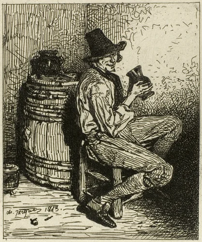 Drinker by Charles-Émile Jacque, print, 1843